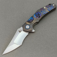 Maßgefertigtes DIY Taktisches Überlebens-Klappmesser 10Cr15CoMoV Spiegelpolierte Klinge 6AL4V Titan Gravierter Griff Keramikkugel