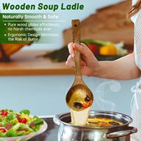Ensemble de 2 louches à soupe et cuillères à pâtes en bois de teck lisse de qualité alimentaire FSC, ustensiles de cuisine pour cuisiner, servir et égoutter