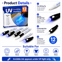 Marqueurs à encre invisible UV, 12 pièces, stylos à messages secrets avec lumière LED pour papier, métal, verre, tissu, bricolage amusant