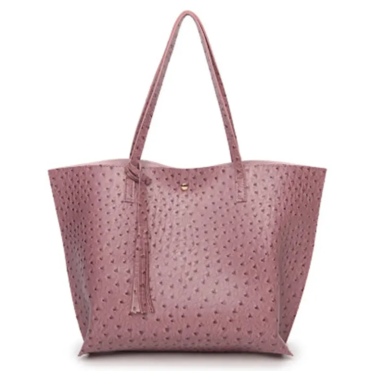 Online alışveriş moda kırmızı bayanlar el çantaları seti fermuar omuzdan askili çanta devekuşu çanta