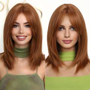 Perruque complète pour <span class=keywords><strong>femme</strong></span>, <span class=keywords><strong>cheveux</strong></span> longs et raides, coupe bob avec <span class=keywords><strong>frange</strong></span>, aspect naturel, amincissante, anti-âge, perruque synthétique pour un usage quotidien - Product Image 5