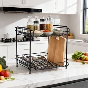 Étagère de rangement de cuisine à 2 niveaux en métal noir, organisateur de bureau polyvalent, étagère de comptoir de cuisine - Product Image 2