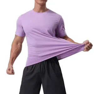Kaus lengan pendek Atletik Pria, baju sutra es cepat kering, pakaian Gym pria untuk Olahraga