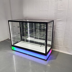 Customized Toughened Glass <strong>Showcase</strong> With Bottom Colorful Led Light Smoke <strong>Shop</strong> Product LED <strong>Showcase</strong>