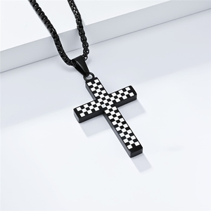 Collier Pendentif Croix Populaire pour <span class=keywords><strong>Homme</strong></span> en Acier Inoxydable avec Motif <span class=keywords><strong>Blanc</strong></span> et Noir, Design Hip Hop Personnalisé, <span class=keywords><strong>Chaîne</strong></span> Longue DZ531 - Product Image 2
