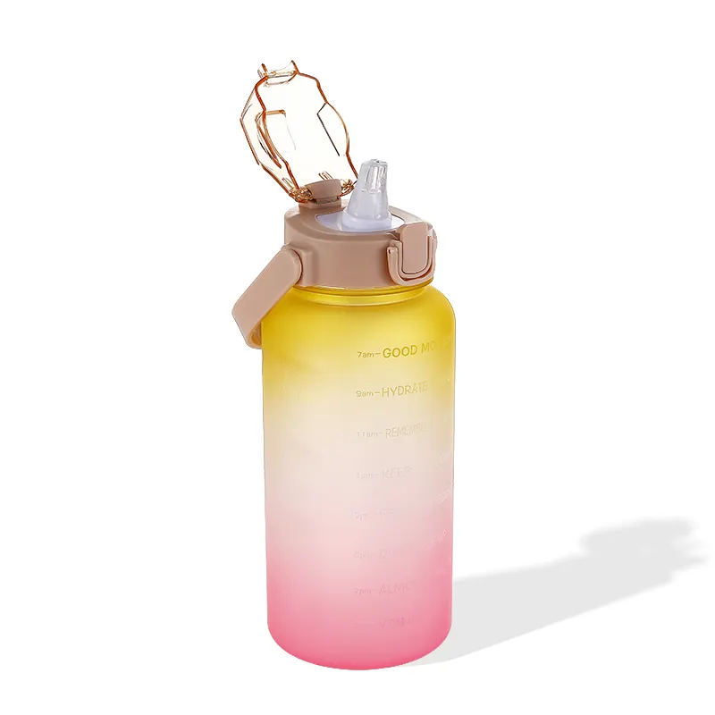 Tritan BPA ücretsiz su sürahisi 64oz motivasyon plastik galon su şişesi ile zaman işaretleyici saman spor salonu spor