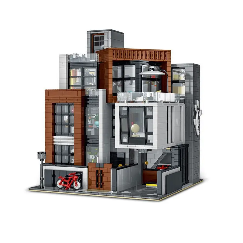 Mork Cafe City Bar Villa Model Building Block Set To Build House Plastic Construction Blocks Big Architecture Toys For Children