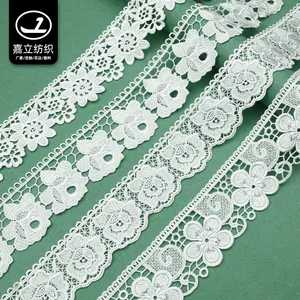 Factory wholesale shiny polyester embroidery lace trim water soluble clothing lace for home textile sofa cushion side decoration