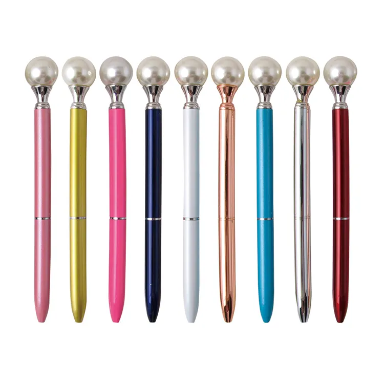 Populaire Ontwerp Bruiloft Gift Crystal Pearl Pen Promotionele Reclame Metalen Balpen Met Peal Op Top