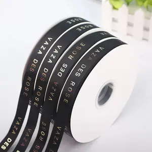 Tùy Chỉnh Ribbon Với Logo Tên Thương Hiệu Lá Vàng In Satin Grosgrain Quà Tặng Ribbon Cung Máy In