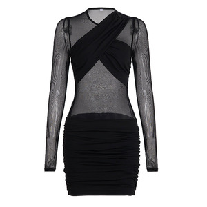 <b>Club</b> Mesh Bodycon Maxi <b>Dress</b>-Sexy Corset with Crisscross Ruched Detail & Sheer Panels Solid Natural Waistline Wholesale - Product Image 6