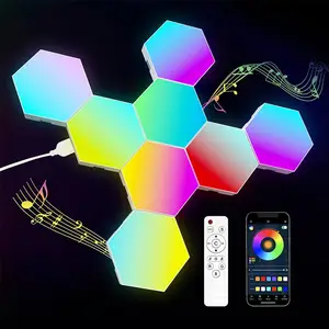 Led Control táctil Hexágono Montado en la pared Diy Smart Home Night Lights Neon Rgb Gaming Quantum Lamp