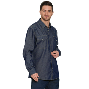 Chemises en denim lavées pour hommes, personnalisées, anti-froissement, de haute qualité, douces, décontractées, coupe ajustée, boutons recouverts - Product Image 3