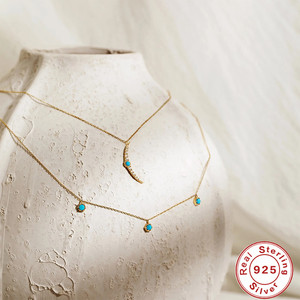 Collar con Colgante de Luna Geométrica y Cadena de Clavícula de Plata de Ley S925 con Turquesa, Estilo Europeo y Americano, Superventas - Product Image 2