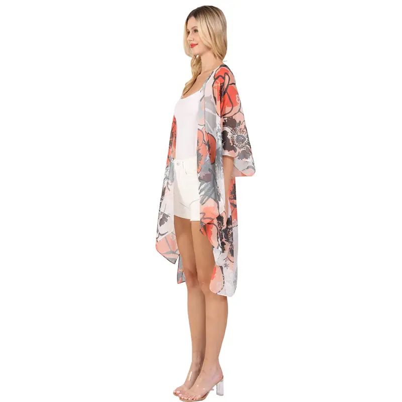 Abito cardigan kimono da spiaggia con stampa personalizzata all'ingrosso