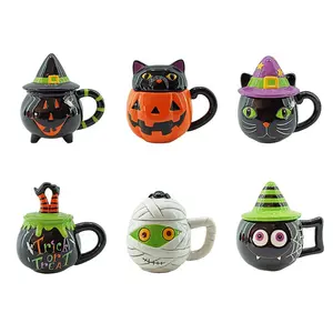 Halloween Ceramic Mummy Coffee Mug The Nightmare Before X-mas Witches Brew Cauldron Coffee Mugs With a Witch Hat Lid