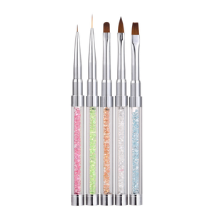 Lot de 5 pinceaux à ongles en nylon avec manche en acrylique transparent et strass pour le dessin, le traçage et la peinture – Idéal pour la manucure et le nail art en salon - Product Image 2