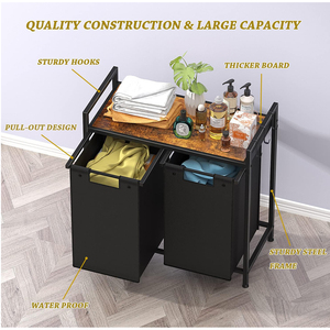 <span class=keywords><strong>Panier</strong></span> à <span class=keywords><strong>linge</strong></span> domestique en gros avec support en fer 3 sacs de <span class=keywords><strong>tri</strong></span> détachables en polyester prix d'usine - Product Image 5