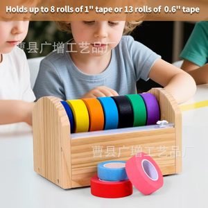 Wooden Tape Cutter With Colorful Rolls <b>Desktop</b> Organizer For Craft And Office Use - Product Image 2
