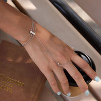 BinShuo Slave Bracelet Stainless Steel Zircon Three Layer Hand Chain Finger Ring for Women Waterproof Daily Wear 18K Gold Plated