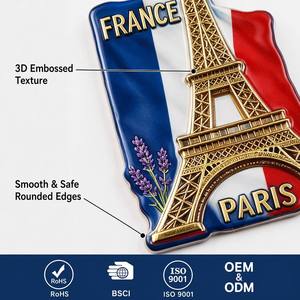 Aimant de réfrigérateur en aluminium 3D en relief, souvenirs de voyage <span class=keywords><strong>Paris</strong></span>, Pise, Barcelone, 2x3 pouces, pour la cuisine, le <span class=keywords><strong>bar</strong></span>, la décoration de la maison, le bureau, cadeau - Product Image 3