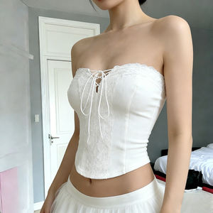 2026 Sexy Haut Bustier Corset Femme en Dentelle Blanche Respirant Écologique d'Été Sans Bretelles à Bandes Dos Nu Creux pour Soirée et Club - Product Image 4