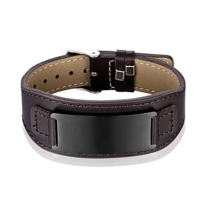 Pulsera de Cuero Genuino con Placa de Acero Inoxidable de Estilo Clásico para <span class=keywords><strong>Hombre</strong></span>, con Logotipo Grabado Personalizado - Product Image 5