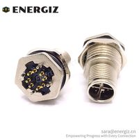 Conector Ethernet Macho M12 de 8 Pines con Codificación X, Receptáculo de Panel Recto con Contactos PCB, Clasificación IP67, 2A 30V, Latón/Chapado en Oro