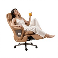 Fauteuil de massage électrique ergonomique moderne avec base rotative réglable, cuir véritable, structure en acier inoxydable, imperméable