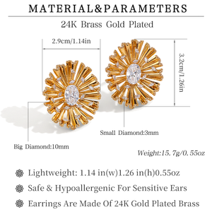 Elegant <strong>Daisy</strong> Shaped Yellow GoldStud Earrings for Women Cute Party Trend <strong>Jewelry</strong> Made of Brass - Product Image 2