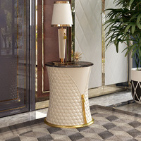Table d'appoint Puruo de luxe en cuir PU pour chambre à coucher, table de chevet, table d'appoint de canapé de salon avec plateau en marbre et structure en acier pour la maison