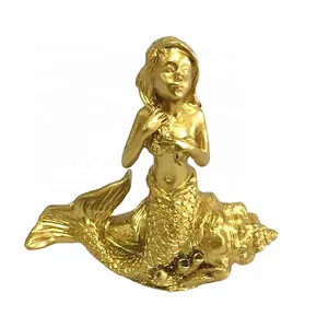 Souvenirs Wholesale Ocean Goddess Pretty Mermaid Seas Gold Little Mermaid Statue Home Decor Crafts Figurine