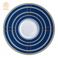 Service de table Renaissance bleu et or, design classique, assiettes en porcelaine fine pour cadeau de mariage et dîner élégant