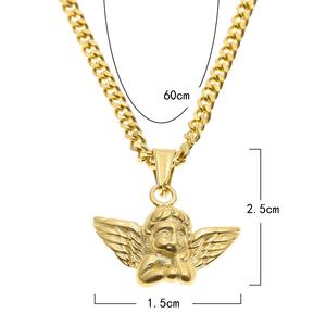 <span class=keywords><strong>Collana</strong></span> da Uomo Hip Hop alla Moda in Acciaio Inossidabile Catena Cubana 3mm Placcata Oro <span class=keywords><strong>con</strong></span> Ciondolo Angelo Bambino <span class=keywords><strong>con</strong></span> Ali - Product Image 3