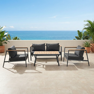 Ensemble <span class=keywords><strong>de</strong></span> canapé d'extérieur moderne 4 pièces avec structure en acier, accoudoirs en plastique imitation bois, table en plastique résistante aux intempéries, portable, pour <span class=keywords><strong>jardin</strong></span> et patio - Product Image 4