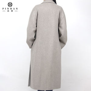 2023 la produzione di alta qualità su misura colletto rivolto verso il basso Beige grigio giacca lunga <span class=keywords><strong>senza</strong></span> bottone da donna <span class=keywords><strong>cappotto</strong></span> di lana con tasche laterali - Product Image 2