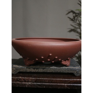 Maceta Redonda en Forma de Tambor Zisha, Hecha a Mano con Arcilla Transparente, Maceta de Escritorio de Mineral Crudo - Product Image 1