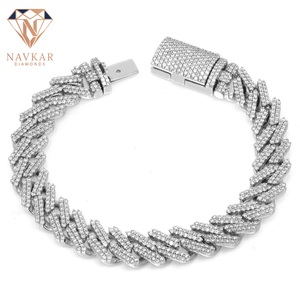 Hip Hop Style Cuban Link Bracelet Fully Sterling Silver Diamond Bracelet Silver Plated Diamond Link Bracelet For <b>Men</b> - Product Image 1