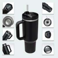 Vaso Térmico de Acero Inoxidable de Doble Pared de 40oz con Logotipo Personalizado H2.0, Taza de Viaje para Cerveza y Café con Asa y Pajita