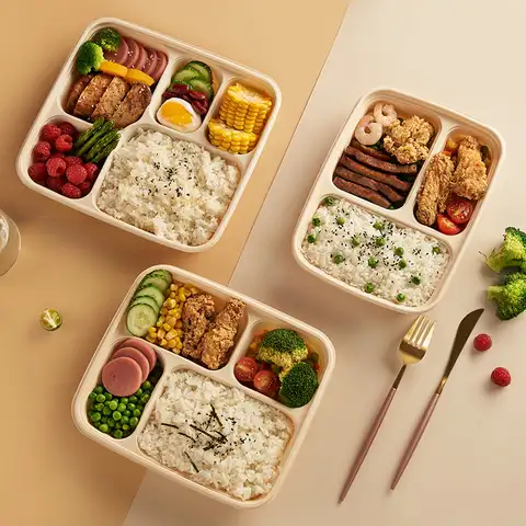 Disposable Food Containers Fast Meal Tray Biodegradable Lunch Box For Take away Corn Starch Container