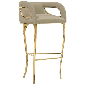 Taburete de <span class=keywords><strong>Bar</strong></span> de Lujo Boca Do <span class=keywords><strong>Lobo</strong></span> con Respaldo Curvo, Tapizado en Terciopelo Dorado, 3 Patas, Silla de <span class=keywords><strong>Bar</strong></span> para Hogar, Hotel, Barra de <span class=keywords><strong>Bar</strong></span>, Club, Silla Alta - Product Image 2