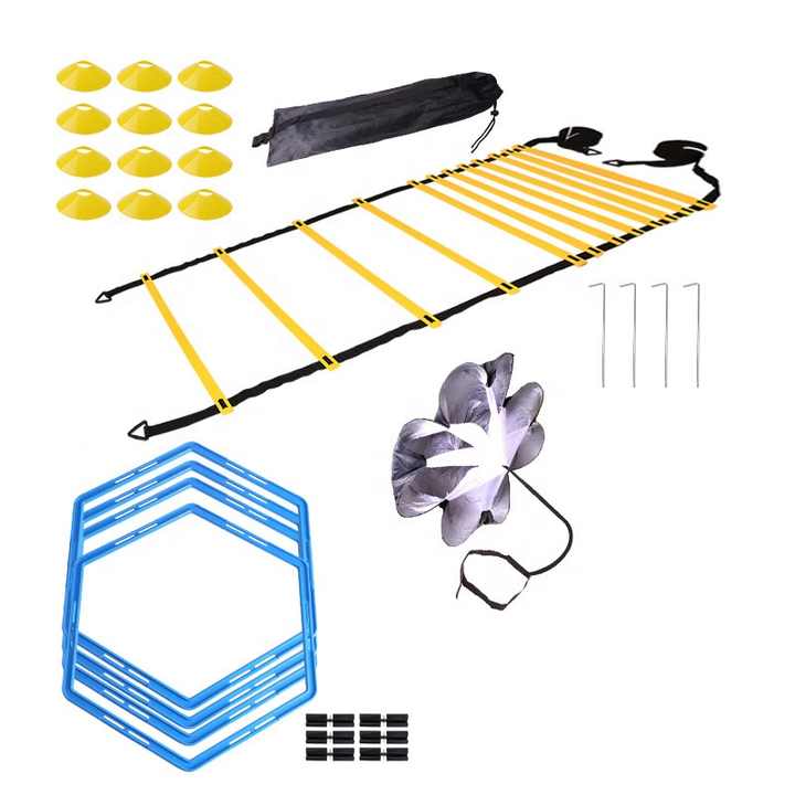 Soccer Training Equipment Set, 6.5ft Speed Agility Poles With Ground Stakes, 6m Agility Ladder, 12 Disc Cones & Jump Rope, Professional Football Speed Training Kit For Kids & Adults | BIG W