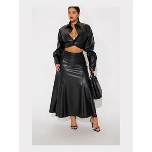 knee length dresses for ladies Black Leather Fishtail Dress