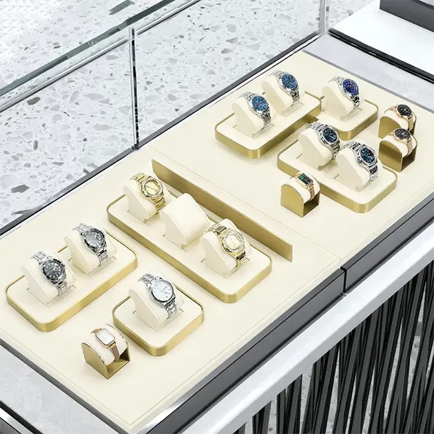VANLOCY New design beige microfiber jewelry display stand set bracelet watch stand display showcase retail store WATCH DISPLAY