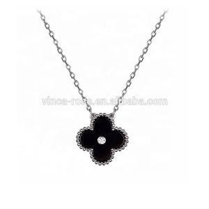 Ónix negro trébol Colgante de Piedra Madre de <span class=keywords><strong>la</strong></span> perla collar de joyas de moda de estilo de Collar chapado en oro - Product Image 1