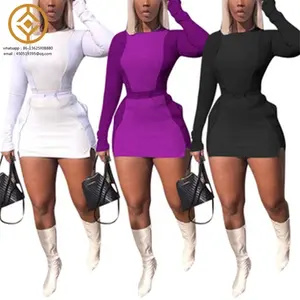 2024 bayan artı boyutu giyim rahat elbiseler bayanlar uzun kollu diz boyu Streetwear bodycon elbise bayan şık giyim