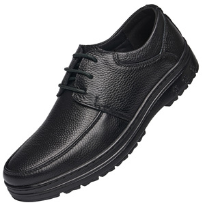 Chaussures pour hommes en cuir véritable noir à lacets, bout rond, semelle extérieure en caoutchouc, semelle intermédiaire antidérapante en EVA, toutes saisons, décontractées, pour le travail - Product Image 4