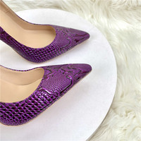 Escarpins Pour Femmes Motif Peau de Serpent Violet, Nouveaux Talons Aiguilles Pointus Grande Taille 12CM/10CM, Chaussures de Fête Tendance