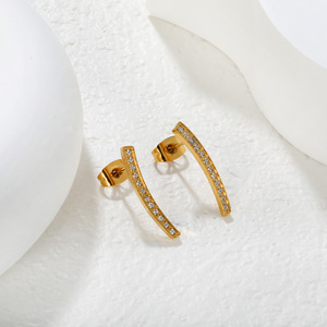 Geometric <b>Stud</b> <b>Earrings</b> Gold Plated Diamond Channel Setting Everyday Wear Women's Fashion Jewelry - Product Image 3
