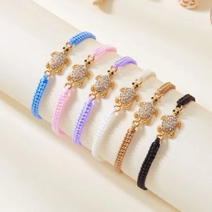 Bracelet d'amitié ajustable pour couple, tressé main, plaqué or, motif tortues marines et diamants, collection tendance, offre spéciale - Product Image 6
